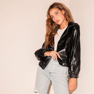 Lulu's Atomic Black Vegan Leather Bomber Jacket